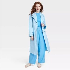 A New Day Women's Button Up Trench Coat Jacket Light Blue L NWT